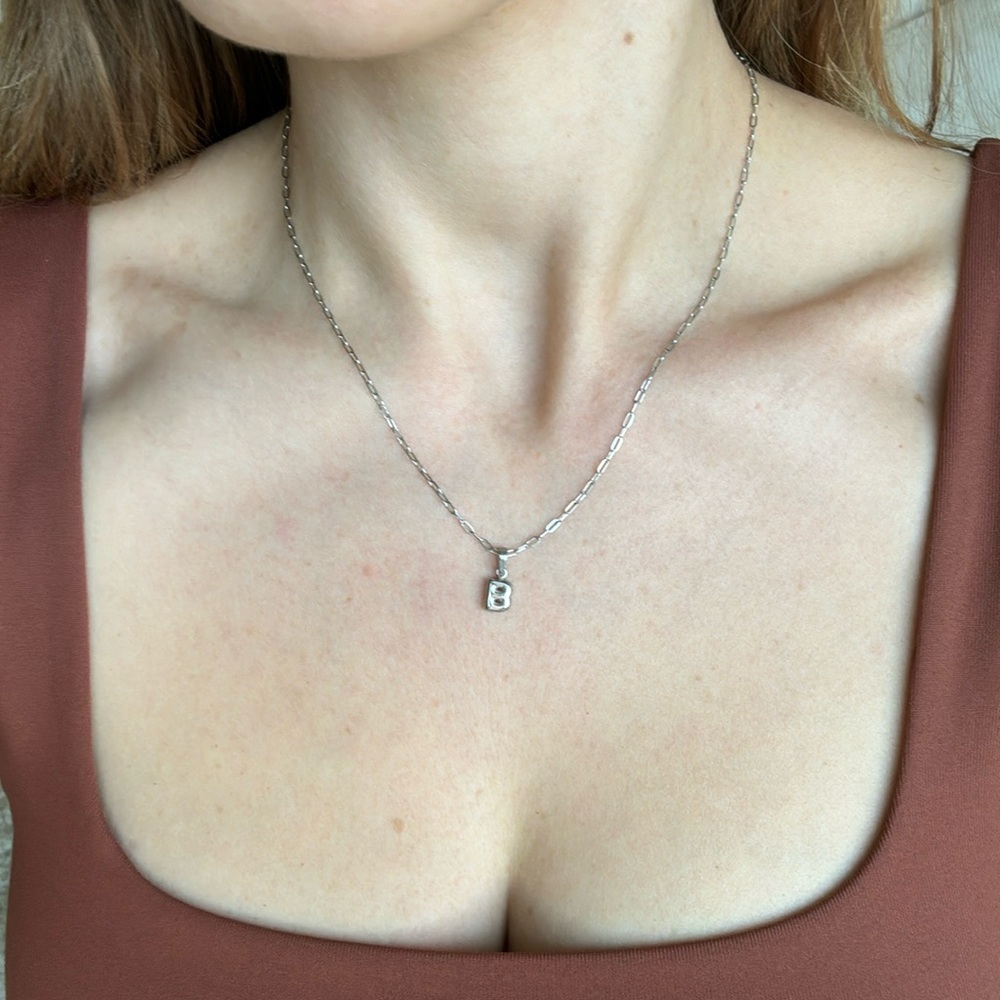Silver stainless steel initial B necklace dainty letter B